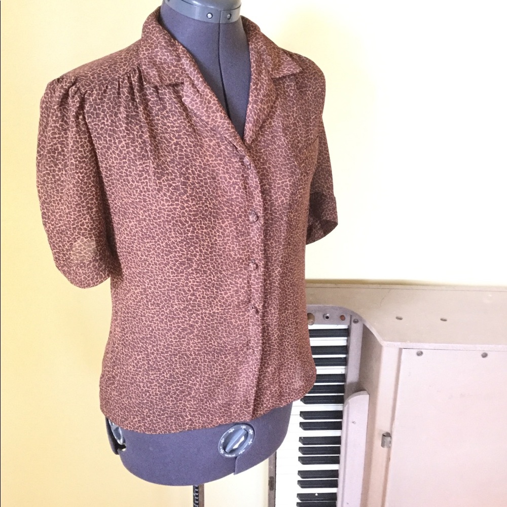 Vintage Animal Print Blouse, Sz S/M